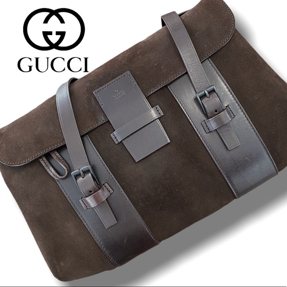GUCCI brown suede shoulder bag double straps EXC COND - Picture 3 of 14